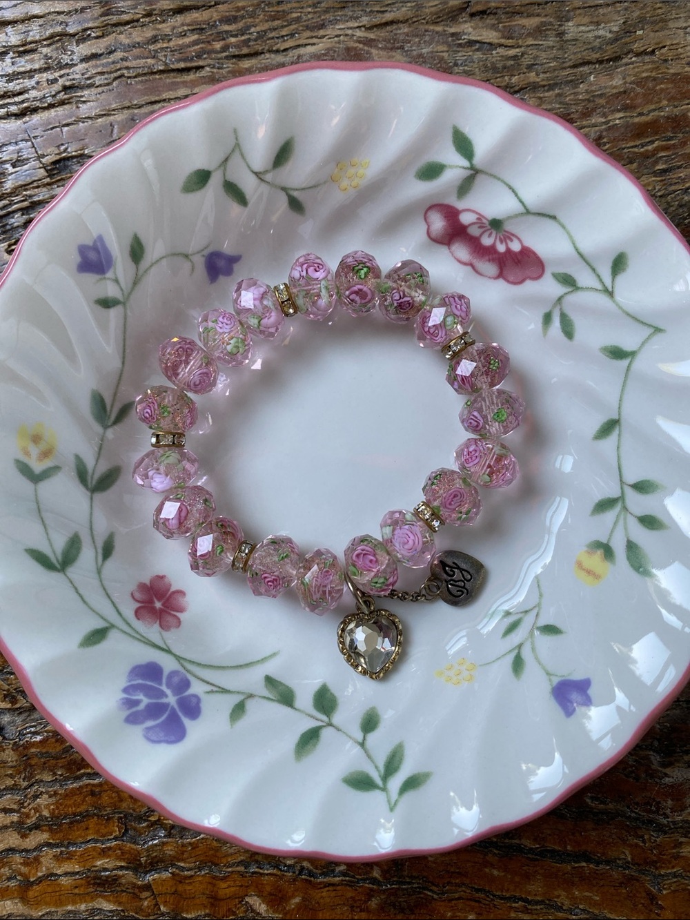 🌷Vintage🌷Betsy Johnson Rose & Rhinestone Stretch Bracelet